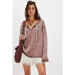 Free People Picnic Sweatshirt Blouse Top Oversized Pullover Cotton M NWT 283705